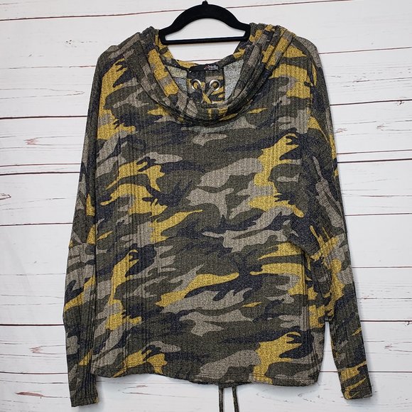 Ariella Camouflage Cowl Neck Hooded Top - Picture 1 of 12